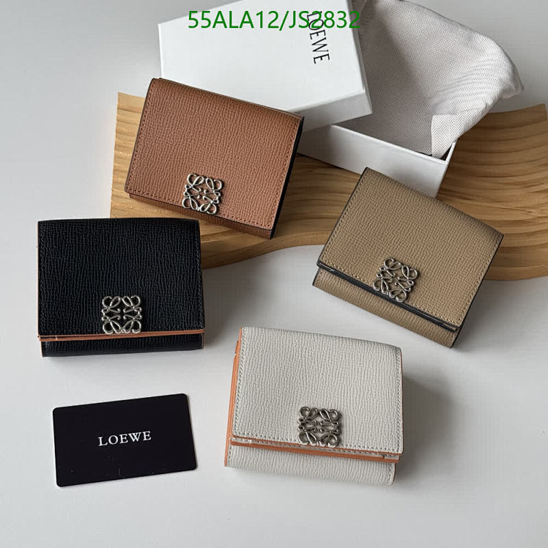 Loewe Wallet: Genuine Leather Small Square Bifold with Signature Logo, 12*9*3CM