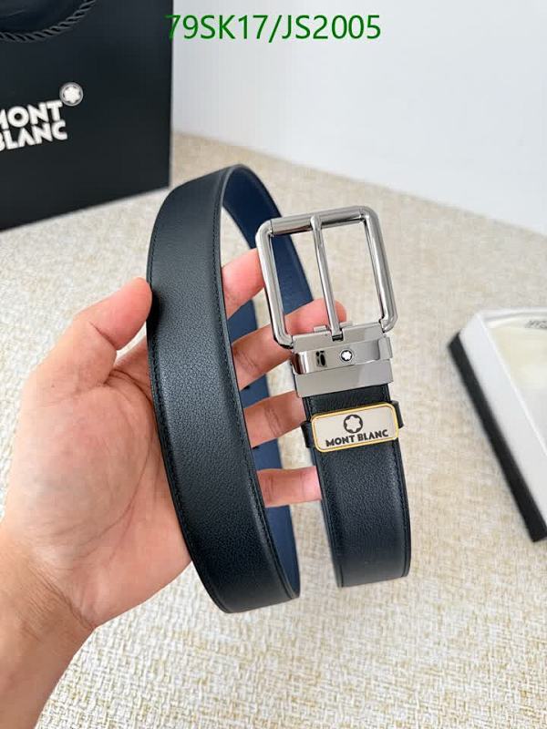 Montblanc Reversible Black/Blue Cowhide Leather Belt | Silver-Tone Buckle