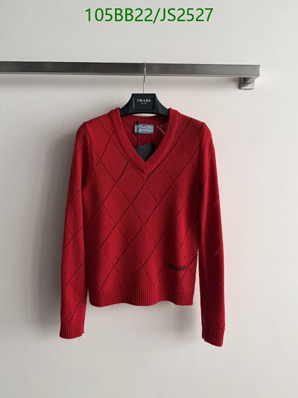 Prada Wool Argyle Knit V-Neck Sweater Pullover, Red, Women's Size S-M-L