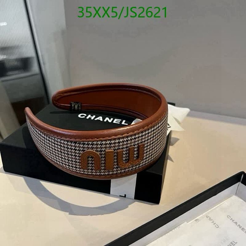 Miu Miu Houndstooth Headband, Brown Leather Trim, Elegant Hair Accessory