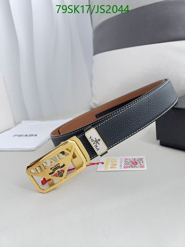Prada Belt - Cowhide Leather, Gold-Tone Hardware, Classic Style - JS2044