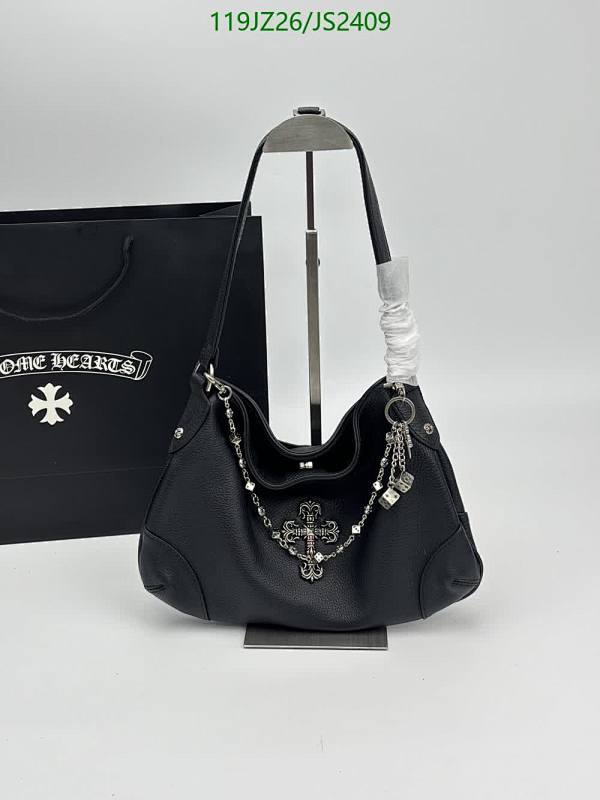 Chrome Hearts Genuine Leather Handbag, 30*21CM, Silver-Tone Hardware, Black