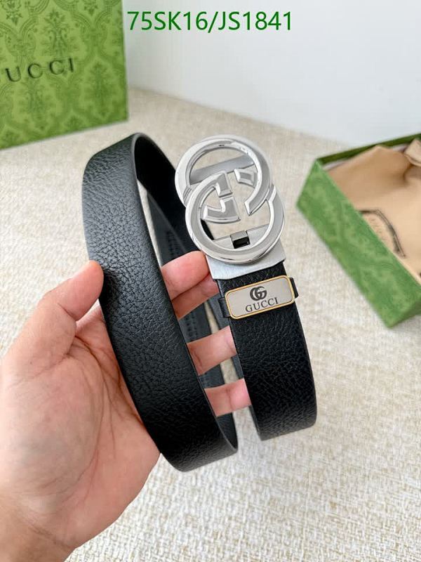 Gucci Belt in Black Leather with Silver Interlocking G Buckle, 3.5cm Width
