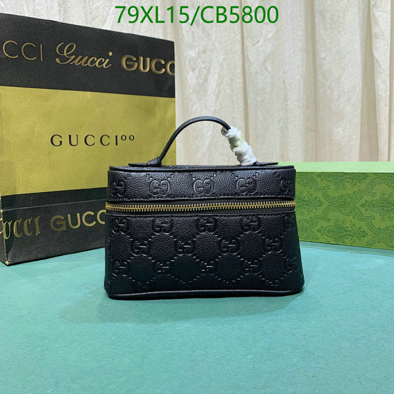 Gucci Embossed GG Leather Top Handle Case, Black, 19*12*5.5CM