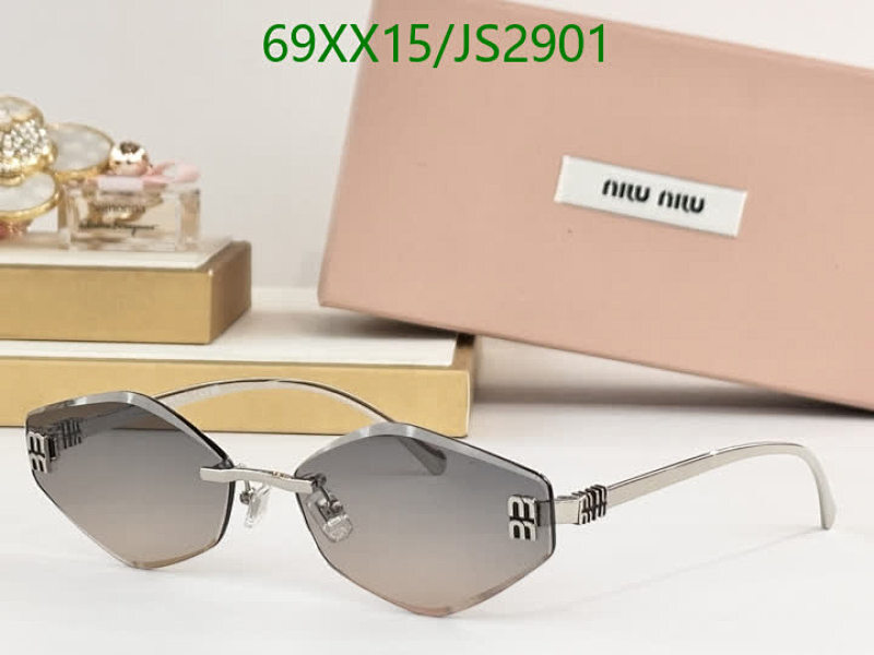 Miu Miu Women's Rimless Diamond Sunglasses JS2901, Silver Frame, Grey Lens