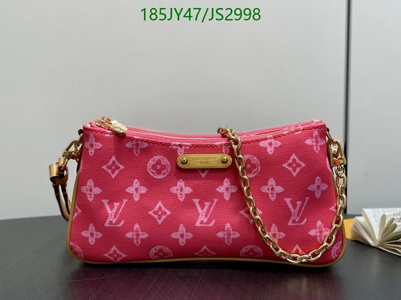 Louis Vuitton Pink Monogram Canvas Baguette Bag with Gold Chain, 24x13x6.5 cm
