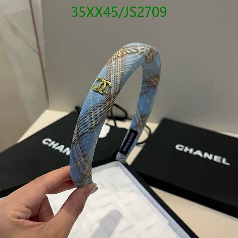 Chanel Headband Blue Plaid Hair Accessory, Elegant Headwear for Women - JS2709