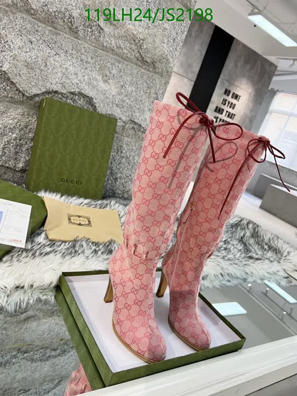 Gucci Women's GG Canvas Knee-High Boots with Block Heel in Pink, Various Sizes