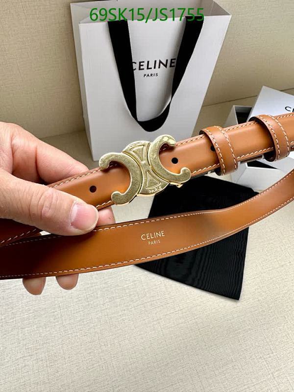 Celine Women's Triomphe Belt in Smooth Calfskin Leather with Gold Buckle