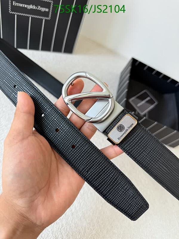 Ermenegildo Zegna Belt, Cowhide Leather, Silver Buckle, 3.5cm Width, JS2104