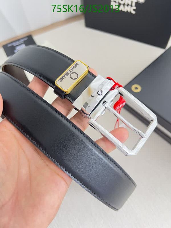 Montblanc Men's Black Cowhide Leather Belt with Silver Buckle, 3.5cm Width