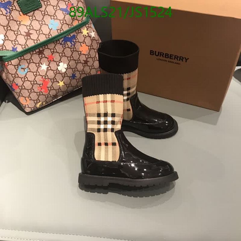 Burberry Kids Black Patent Leather & Check Boots, EU26-35