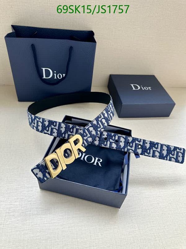 Dior Blue Oblique Jacquard Belt with Gold-Finish Metal 'CD' Buckle, 3.5cm Width