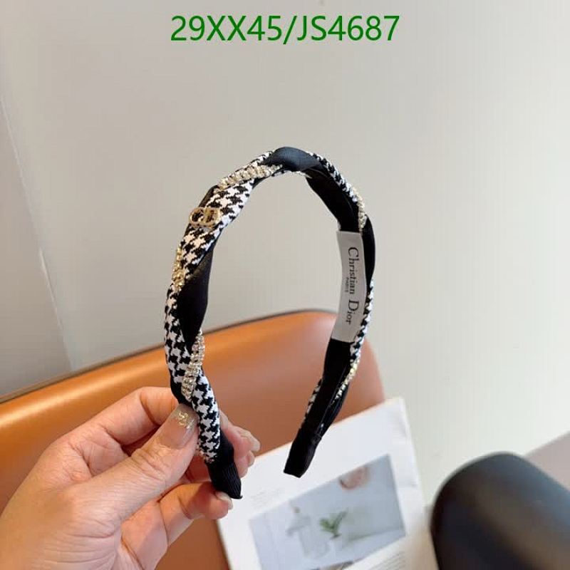 Elegant Christian Dior Houndstooth Headband with Rhinestone Accents - Stylish Hair Accessory