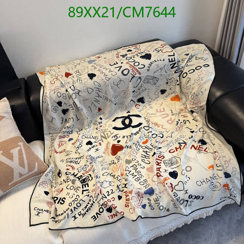 Chanel Silk Cashmere Scarf, 140x140cm, Designer Logo Print, Elegant and Versatile