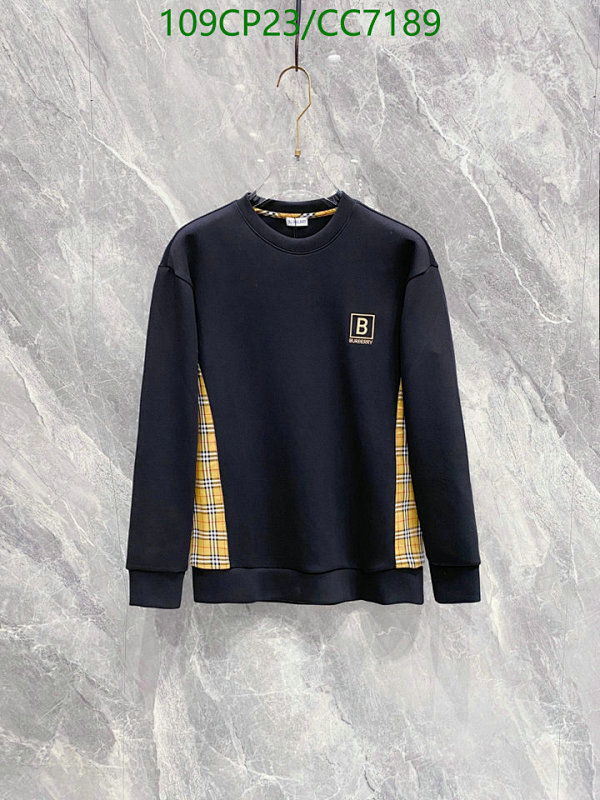 Burberry Men's Navy Blue Cotton Sweatshirt with Checkered Side Panels