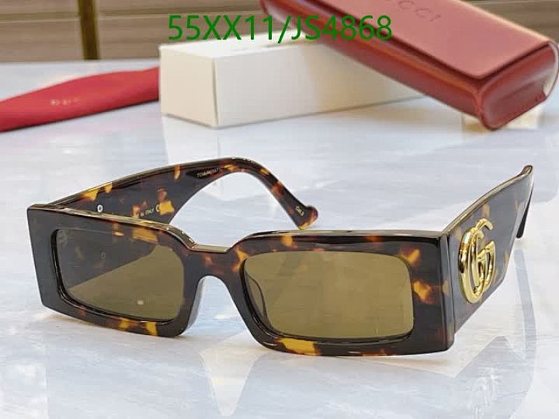Gucci Rectangular Sunglasses GG Logo Brown Tortoise Shell - Size 53-20-145