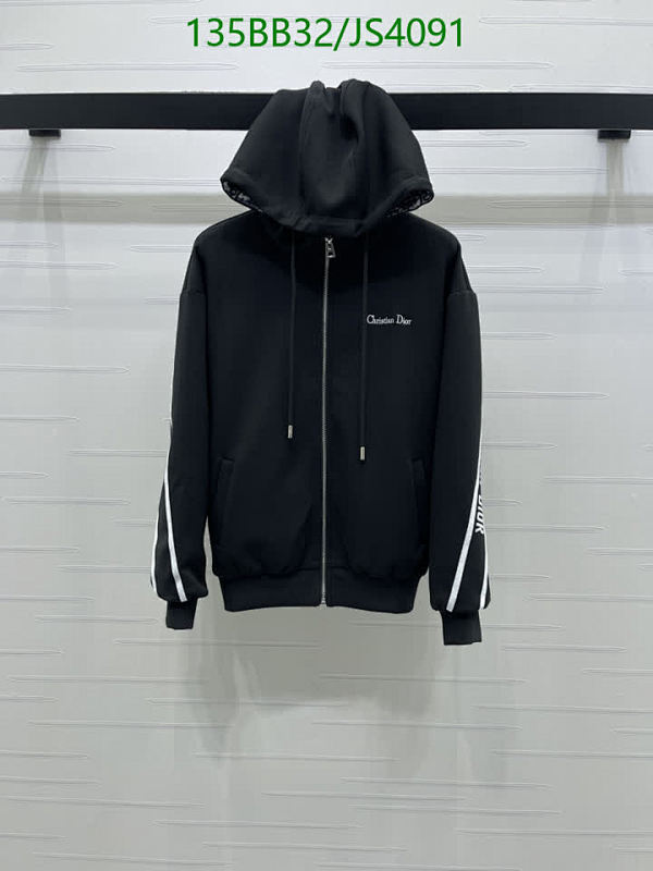 Dior Black Polyester Blend Zip-Up Hoodie With White Stripe Detail