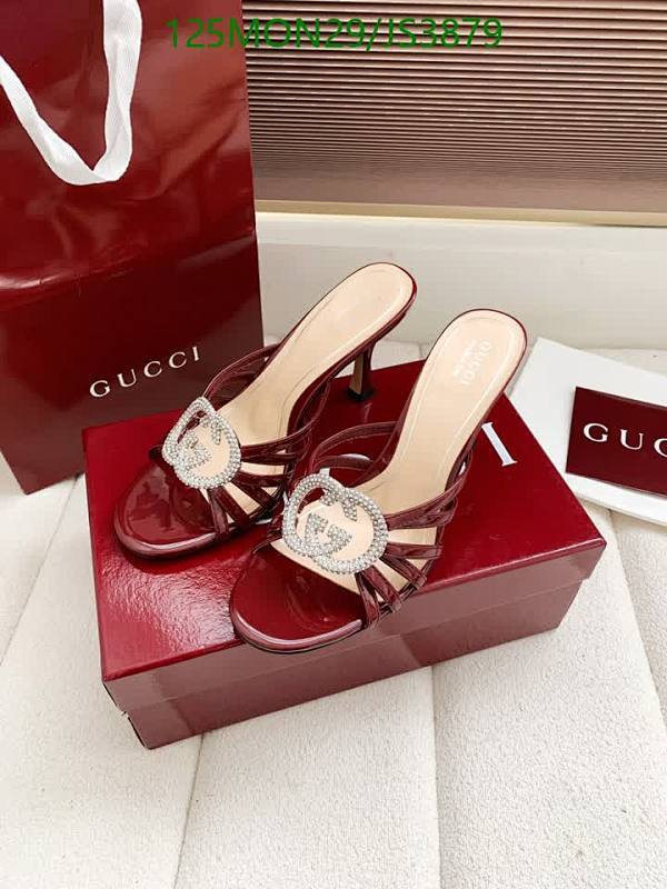 Gucci Women's Heeled Sandals in Burgundy Patent Leather with Crystal Embellishment