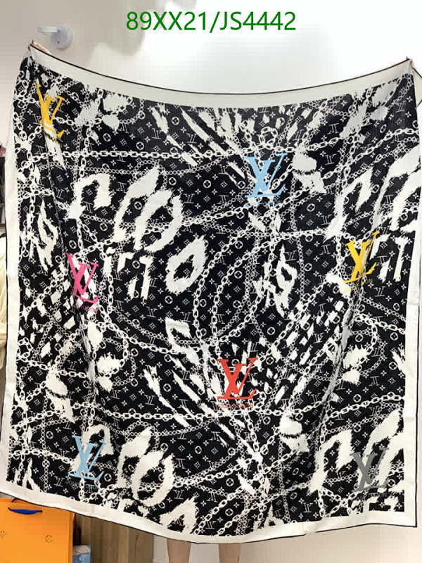 Louis Vuitton Cashmere Silk Square Scarf Black White Chains Animal Print 140x140cm