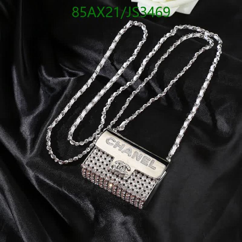 Chanel Rhinestone Embellished Mini Bag Necklace Silver-Tone Finish, JS3469