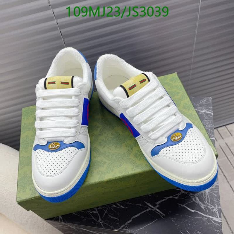 Gucci Women's White Leather Low-Top Sneakers with Blue and Red Details