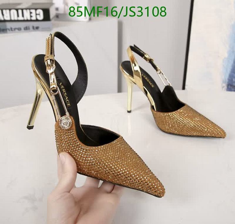 Versace Women's Pointed Toe Slingback Heels Gold Rhinestone Embellished Pumps