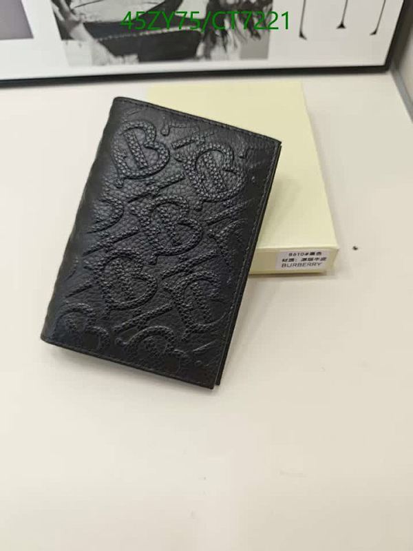 Burberry Leather Wallet, Bi-Fold with Embossed Monogram, Black, 10-13CM