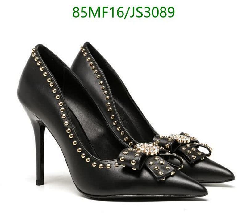 Versace Women's Black Leather Pointed Toe Pumps with Studs and Bow Detail