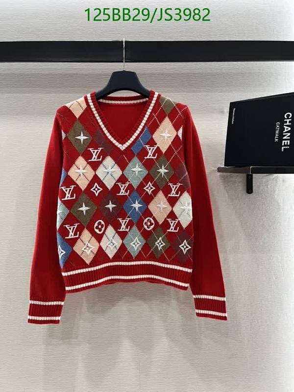 Louis Vuitton Argyle Pattern Wool Sweater V-Neck Long Sleeve Pullover Top