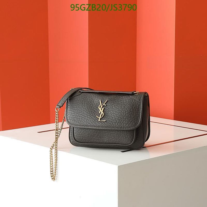 Yves Saint Laurent Gray Leather Shoulder Bag with Gold Chain Strap