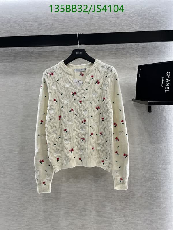 Dior Floral Cashmere Knit Sweater, Elegant Long Sleeve Top, Women's Fashion