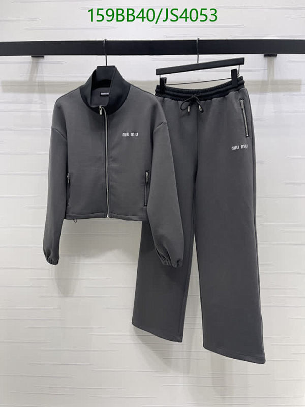 Miu Miu Women's Gray Polyester Tracksuit Zip-Up Jacket and Wide Leg Pants