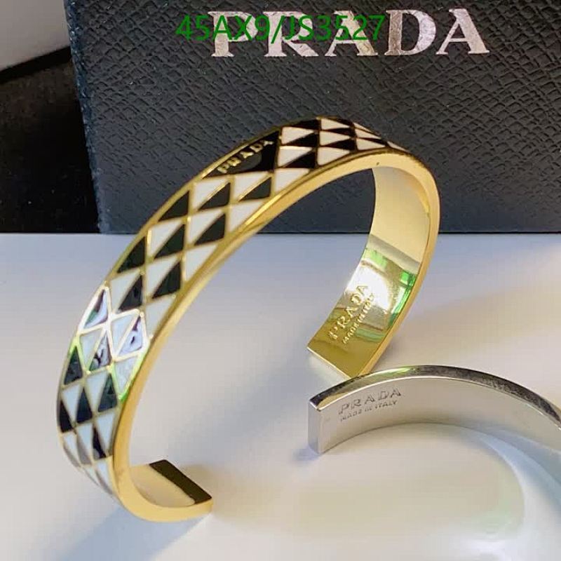 Prada Black & White Geometric Pattern Gold-Tone Cuff Bracelet, Elegant Design