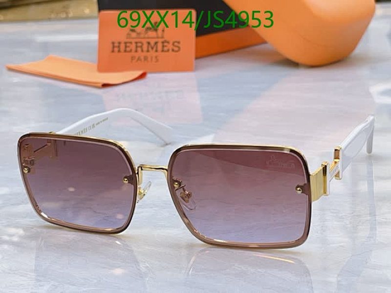 Hermes JS4953 Square Sunglasses, Gold Frame with Gradient Purple Lenses
