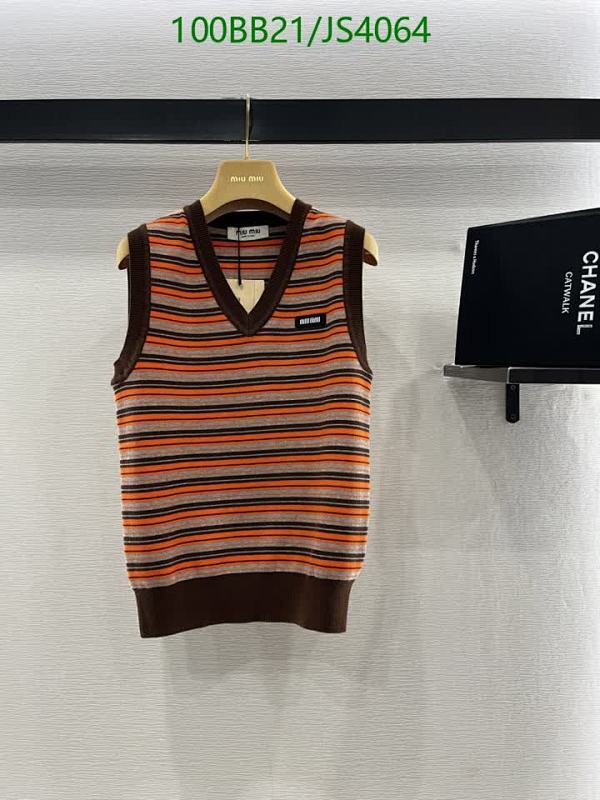 Miu Miu Striped Wool Vest Brown Orange, V-Neck Sleeveless Knit Top