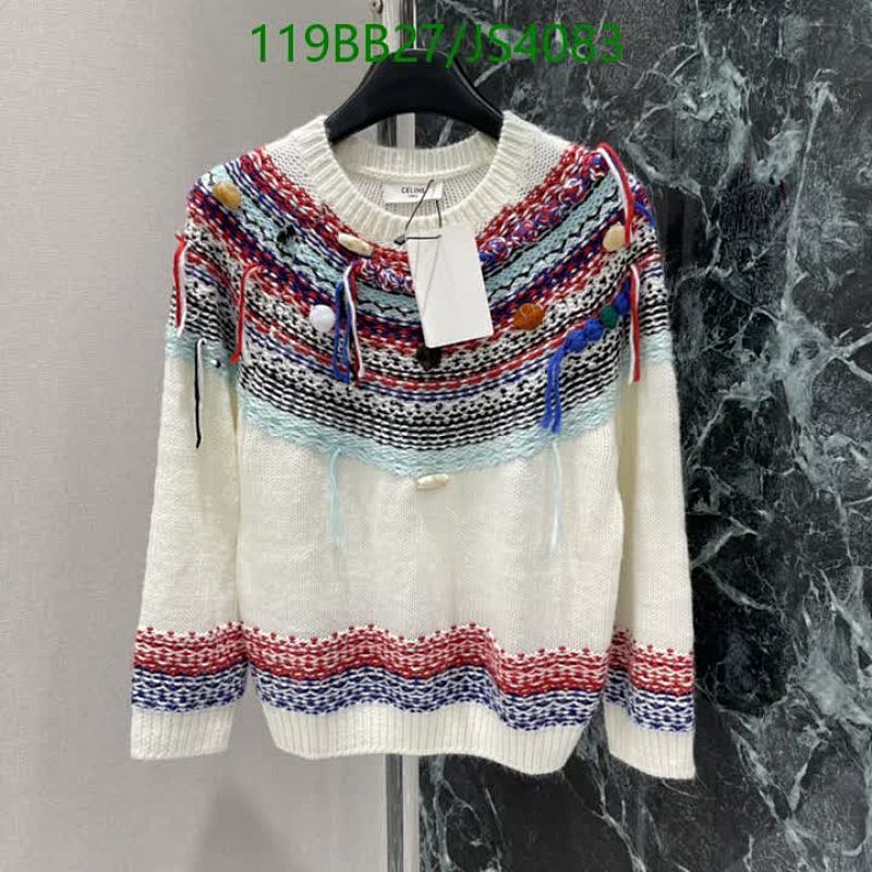 Celine Wool Blend Striped Knit Sweater, Bohemian Style, JS4083