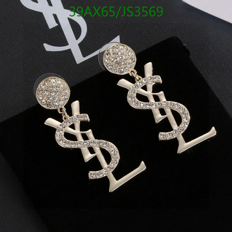 YSL Crystal-Embellished Logo Drop Earrings, Gold Tone Finish, Statement Jewelry