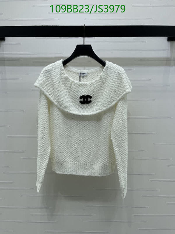 Chanel Women's Wool Knit Sweater with Logo, Cream White, Sizes S-M-L