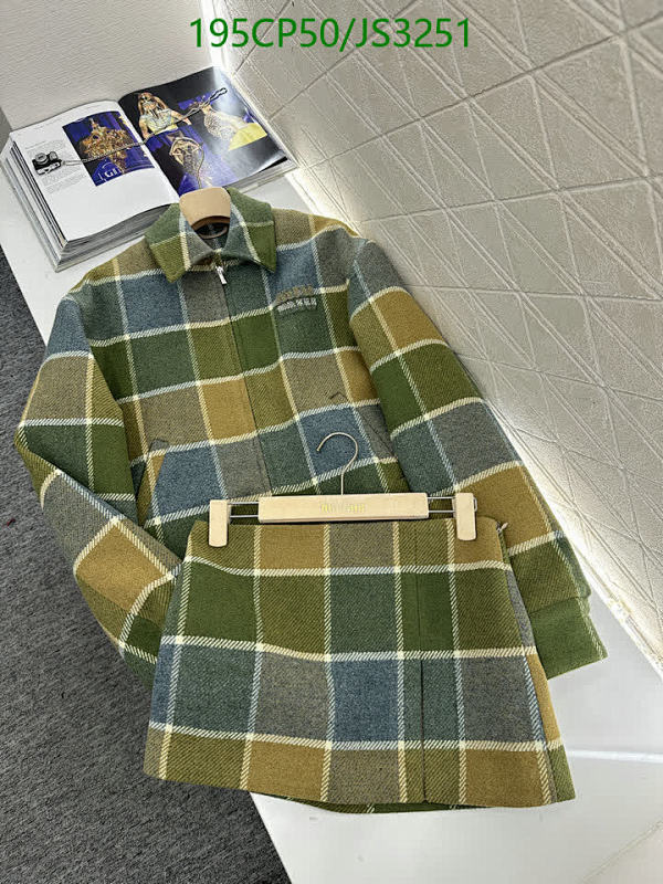 Miu Miu Women's Wool Plaid Jacket and Skirt Set - Green, Brown, Grey - Size S-L