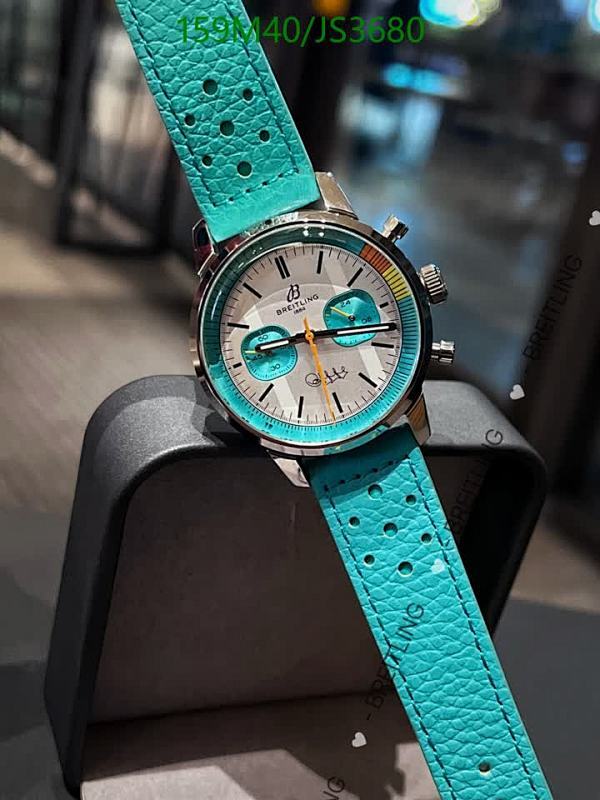 Breitling Stainless Steel Quartz Movement Watch with Turquoise Leather Strap