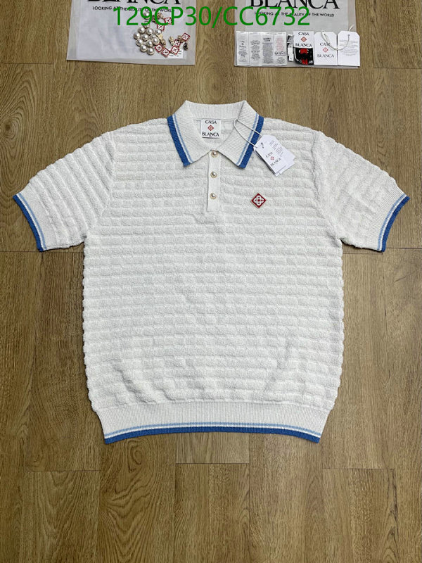 Casablanca Men's Polo Shirt White Blue Trim Short Sleeve Cotton Blend