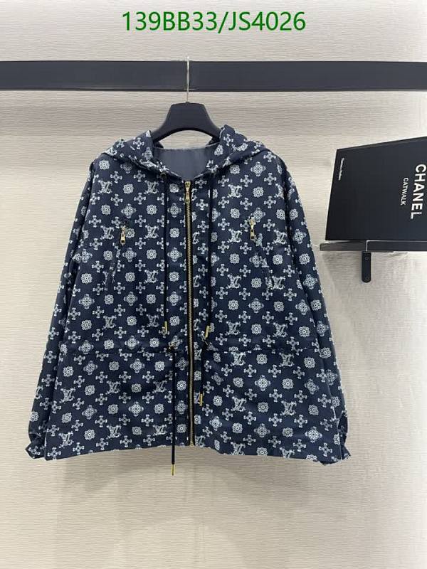 Louis Vuitton Monogram Print Zip-Up Hooded Jacket, Polyester, JS4026