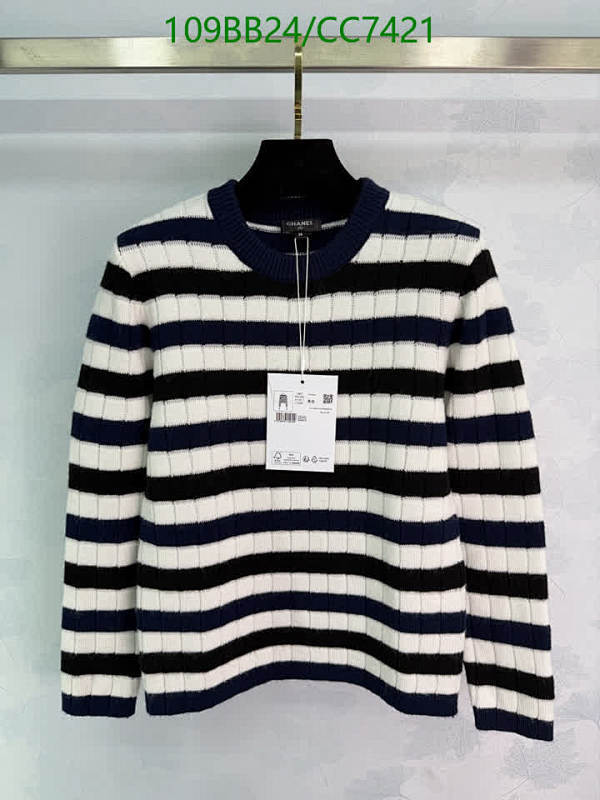 Chanel Striped Cashmere Knit Sweater, Crew Neckline, Long Sleeves, S-L Size