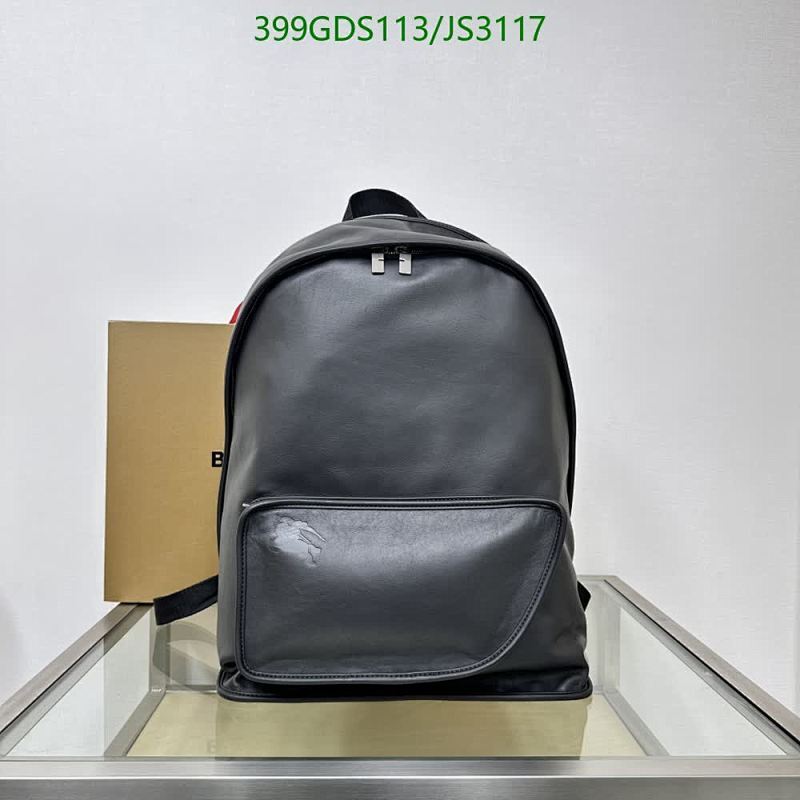 Burberry Calfskin Backpack, 46*39*21CM, Black Leather Rucksack
