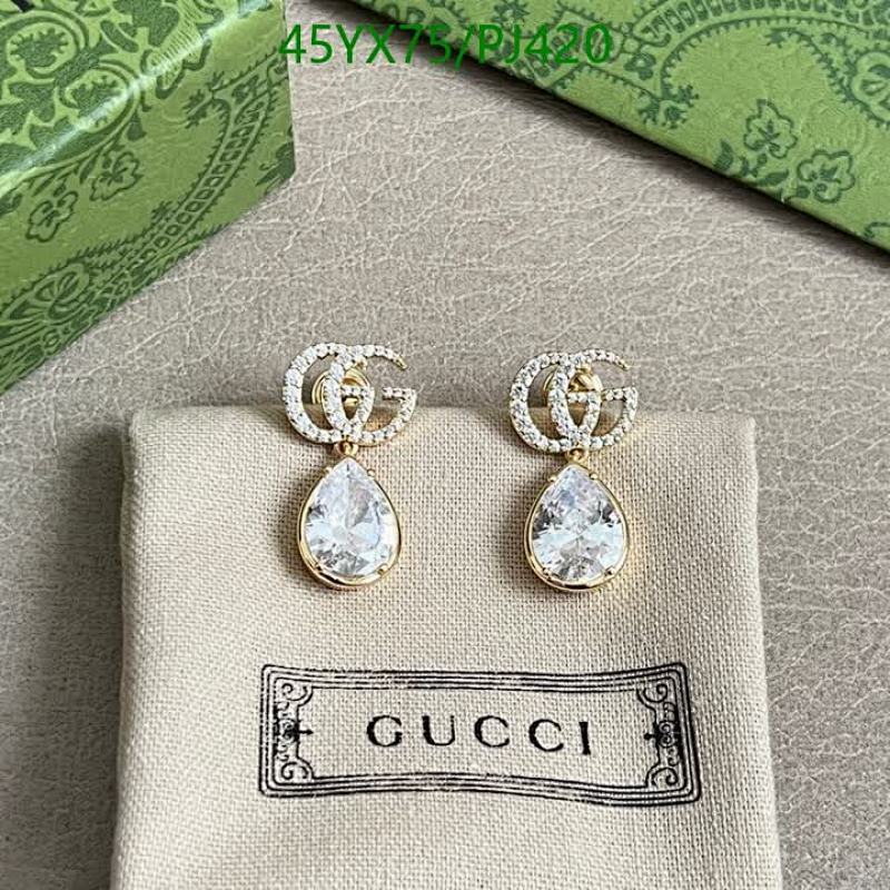 Gucci Interlocking G Crystal Drop Earrings - Gold Finish, Timeless Elegance