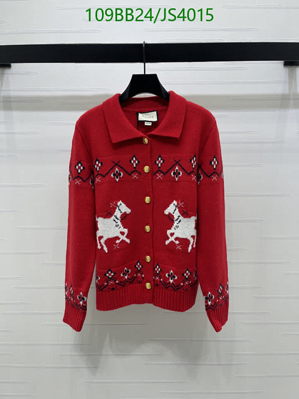 Gucci Women's Red Wool Horse Print Cardigan Sweater - JS4015