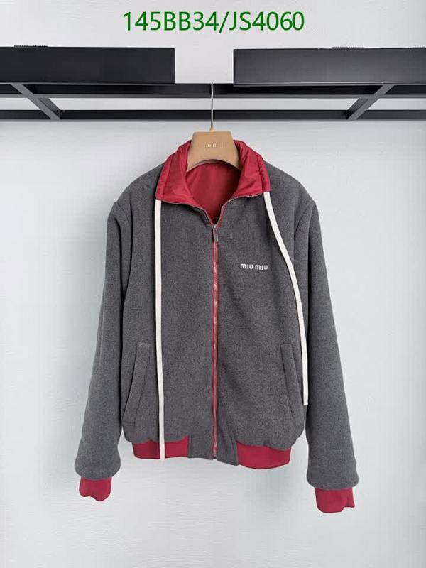 Miu Miu Reversible Fleece Jacket - Gray & Red, Polyester Fiber, Sizes S-M-L