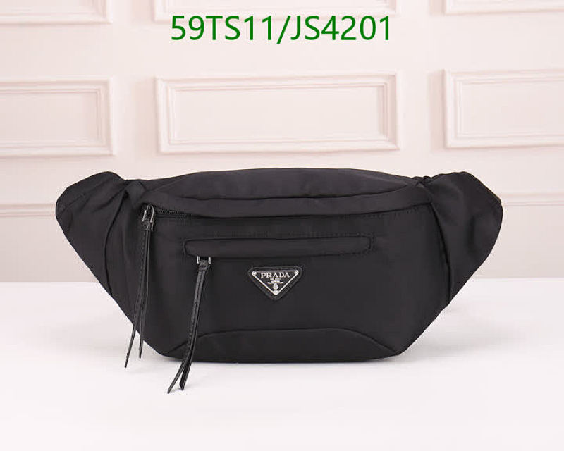 Prada Nylon Belt Bag with Leather Trim, Black, 30x17x7CM