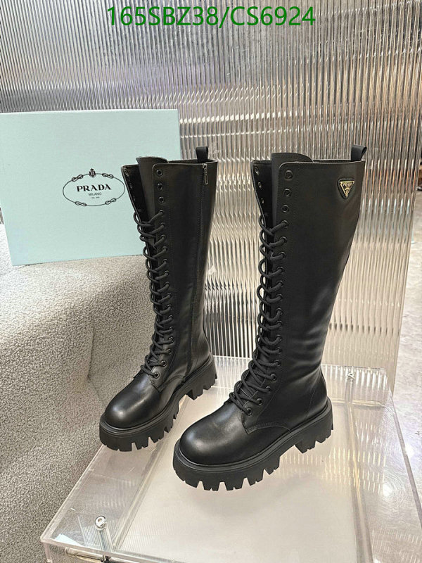 Prada Black Leather Lace-Up Knee-High Boots - Women's Designer Footwear